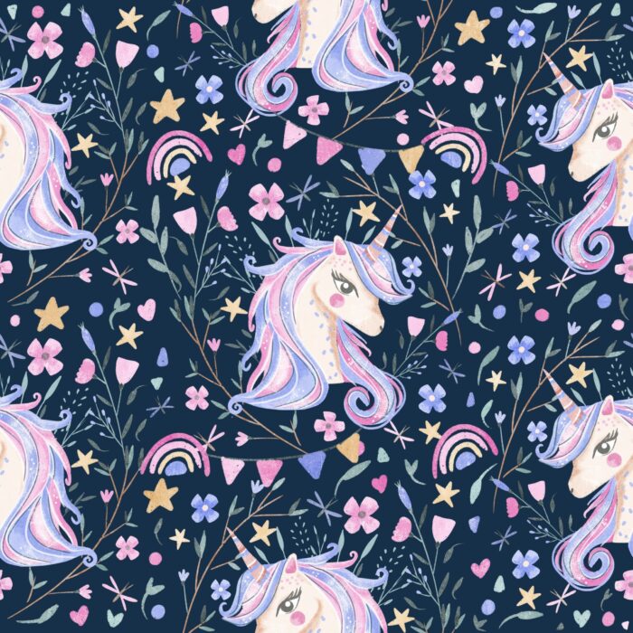 Tissu Imprimé Licorne Fleurie Bleu, 10 tissus au choix