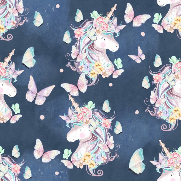 Tissu Imprimé Licorne Magique Bleu, 10 tissus au choix