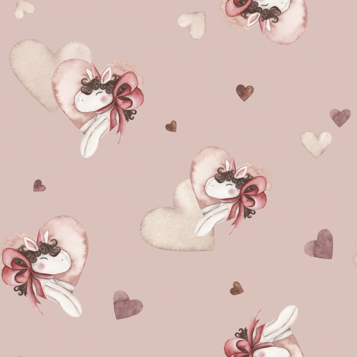 Tissu Imprimé Licorne Petits Coeurs Rose, 10 tissus au choix