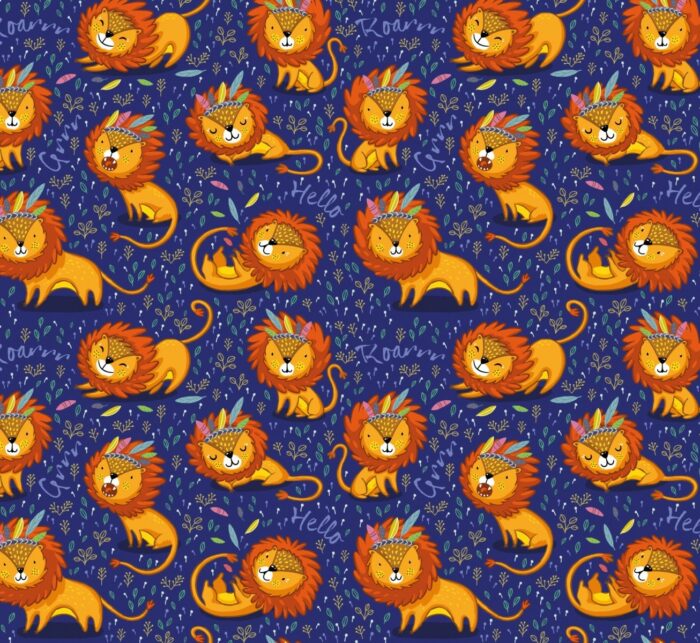 Tissu Imprimé Lion Boho Bleu, 7 tissus au choix