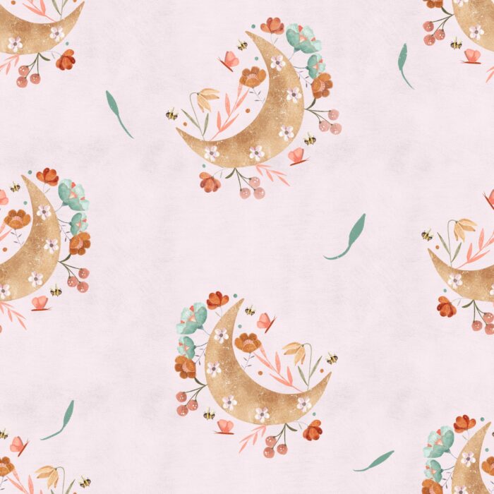 Tissu Imprimé Lune Fleurie Rose, 7 tissus au choix