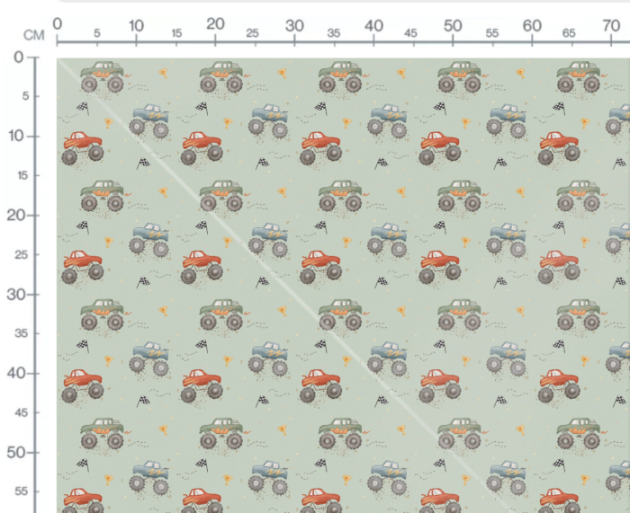 Tissu Imprimé Monster Truck Vert, 7 tissus au choix – Image 2