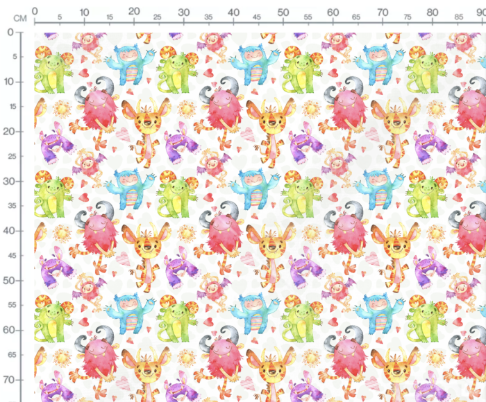 Tissu Imprimé Monstres Adorables Blanc, 7 tissus au choix – Image 3
