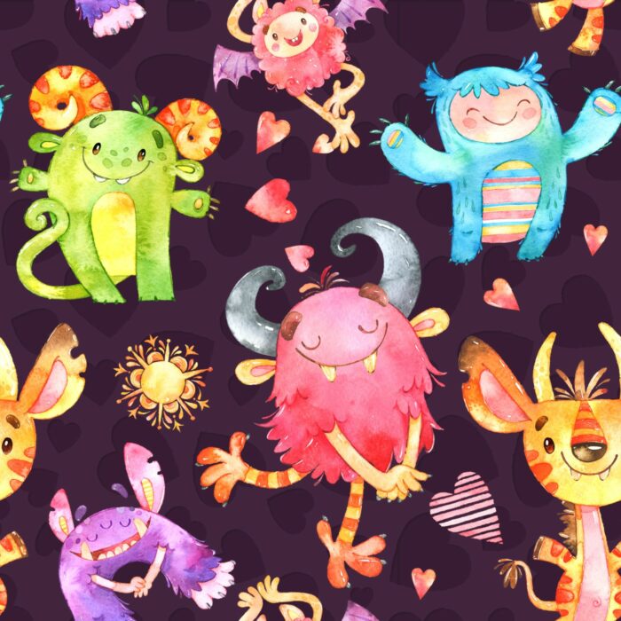 Tissu Imprimé Monstres Adorables Foncé, 7 tissus au choix