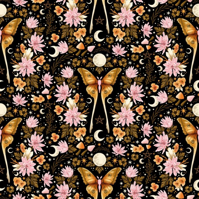 Tissu Imprimé Mystique Fleurs Noir, 7 tissus au choix