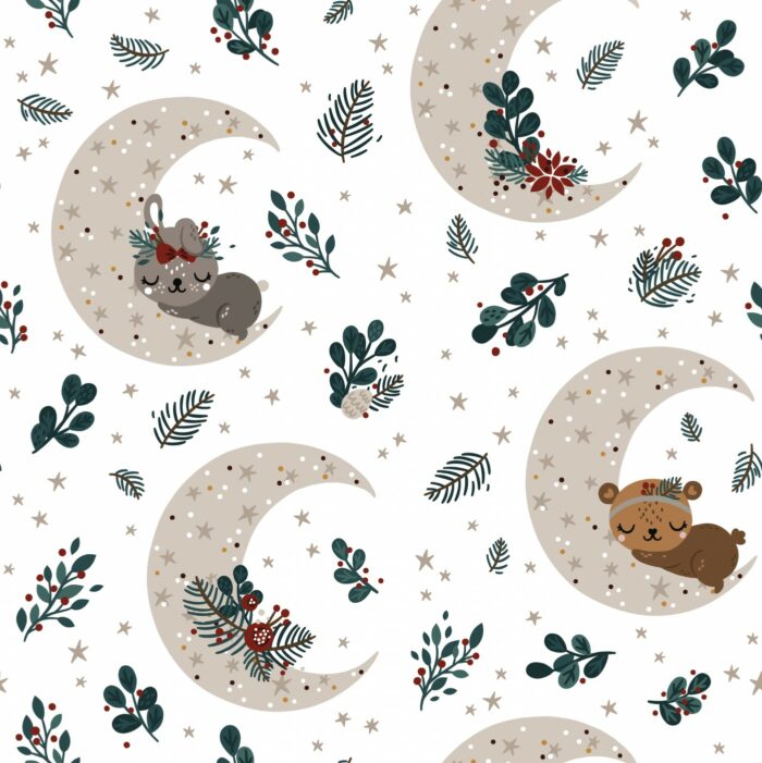 Tissu Imprimé Noel Animaux Lune, 7 tissus au choix