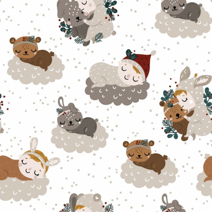 Tissu Imprimé Noel Animaux Nuages, 7 tissus au choix