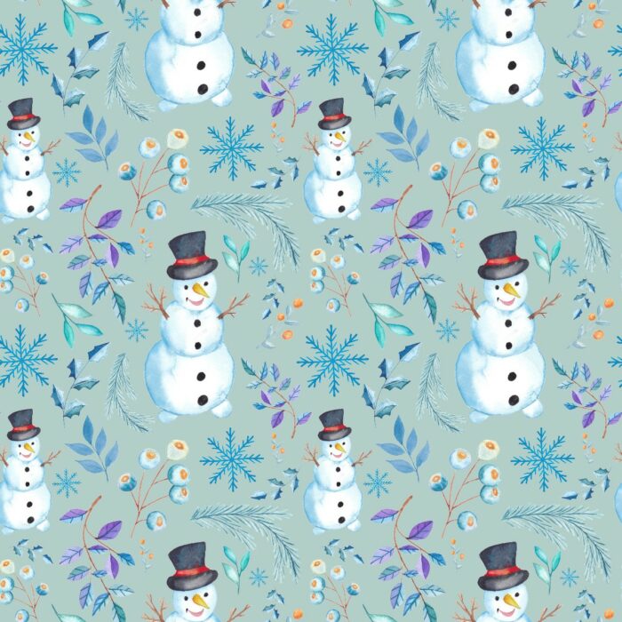 Tissu Imprimé Noel Bonhomme de Neige Heureux, 7 tissus au choix