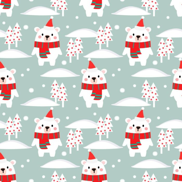 Tissu Imprimé Noel Petit Ours Blanc, 7 tissus au choix