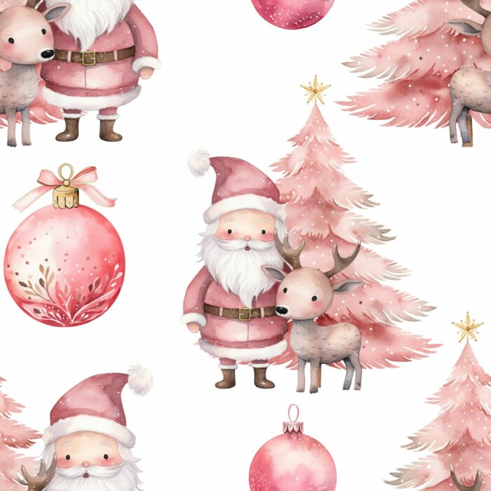Tissu Exclusif Noel Rose Père Noel Renne, 7 tissus au choix