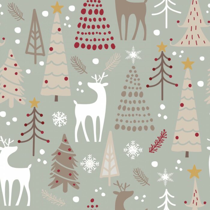 Tissu Imprimé Noel Sapins Rennes, 7 tissus au choix