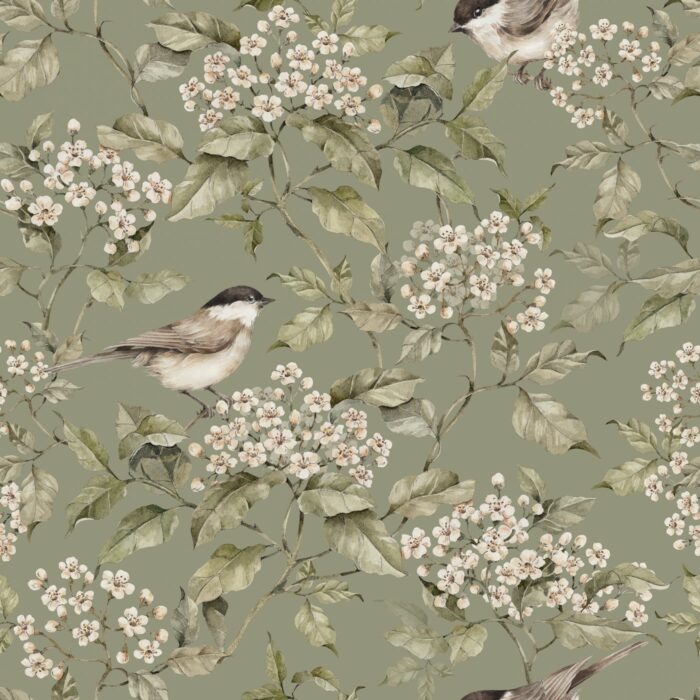 Tissu Imprimé Oiseaux Fleurs Vert, 7 tissus au choix