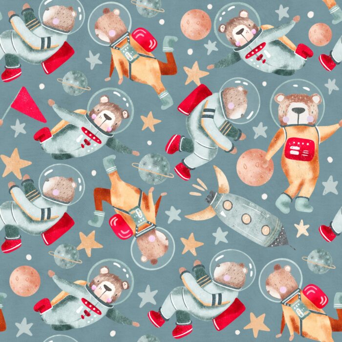 Tissu Imprimé Ourson Astronaute, 7 tissus au choix