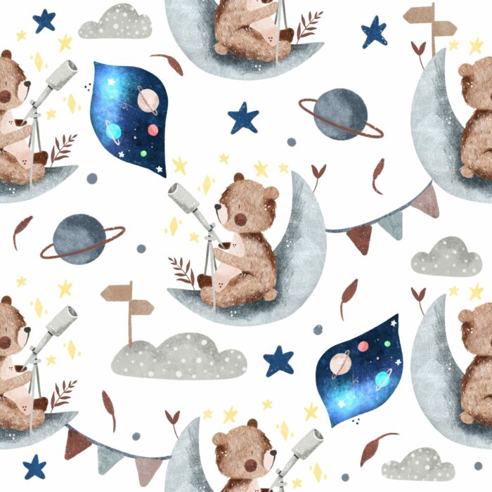 Tissu Imprimé Ourson Planètes, 10 tissus au choix