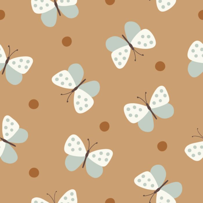 Tissu Imprimé Papillons Menthe Caramel, 10 tissus au choix
