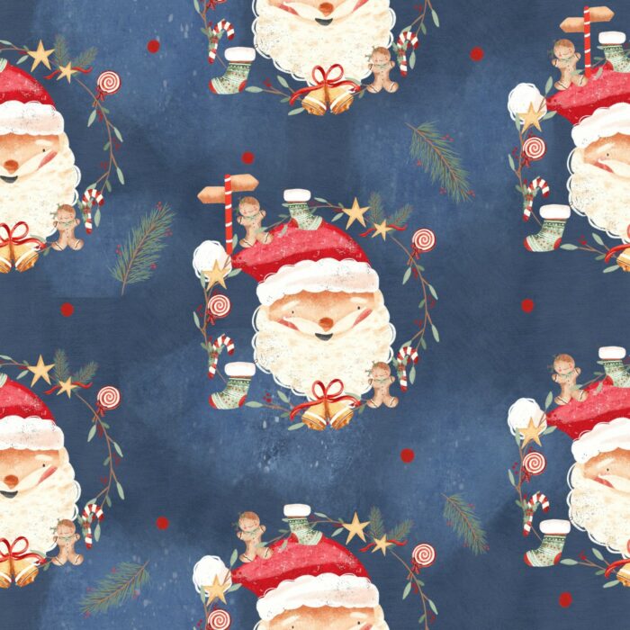 Tissu Imprimé Père Noel Bleu, 7 tissus au choix