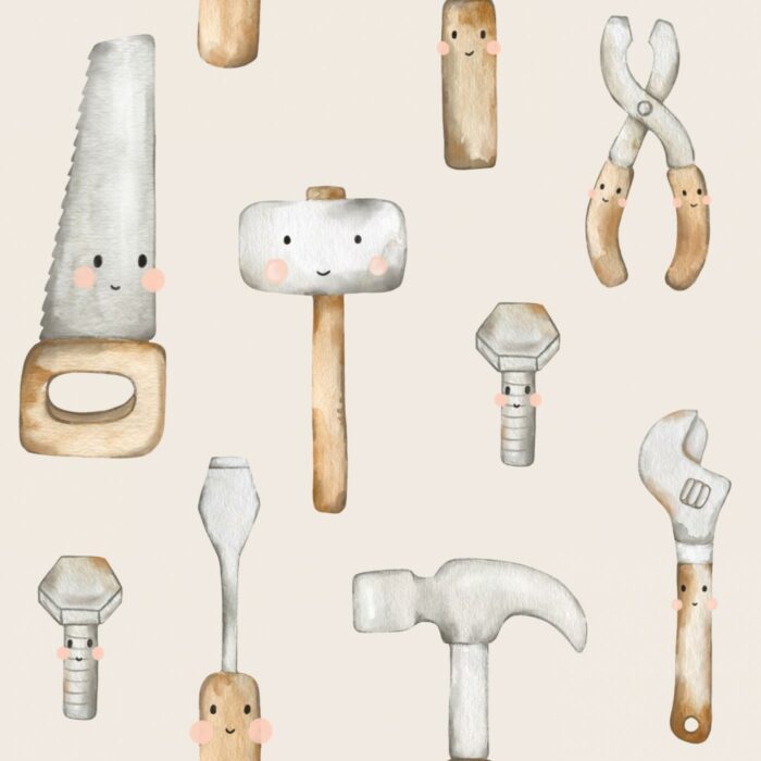 Tissu Imprimé Petit Bricoleur Beige, 7 tissus au choix