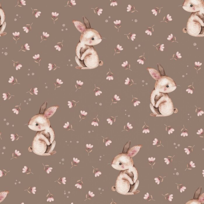Tissu Imprimé Petit Lapin Adorable Chocolat, 11 tissus au choix
