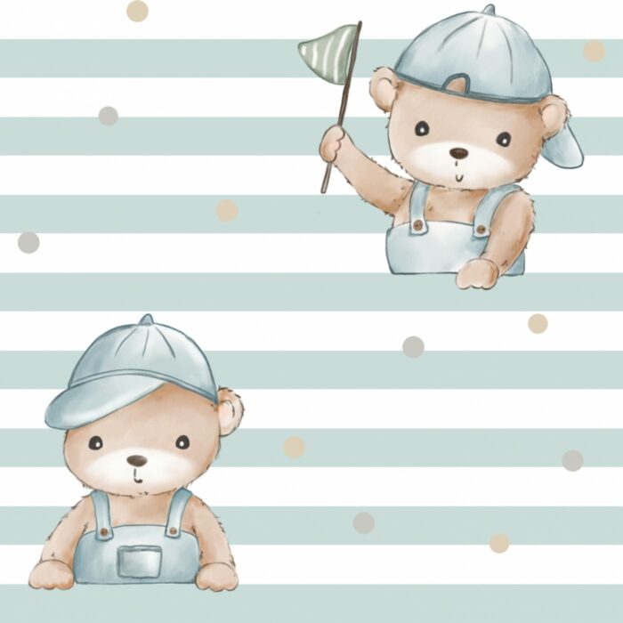 Tissu Imprimé Petit Ours Mignon Bleu, 7 tissus au choix