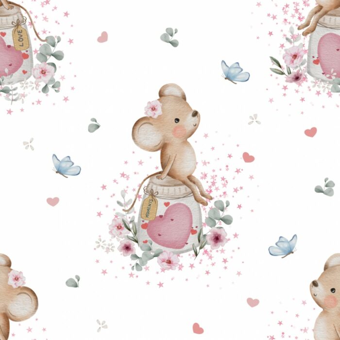 Tissu Imprimé Petite Souris Amour, 7 tissus au choix