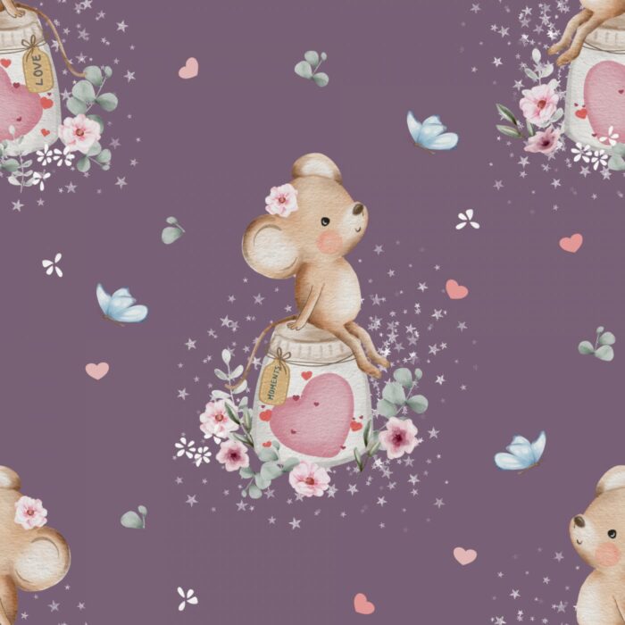 Tissu Imprimé Petite Souris Amour Violet, 7 tissus au choix