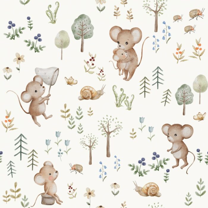 Tissu Imprimé Petite Souris Forêt Crème, 10 tissus au choix
