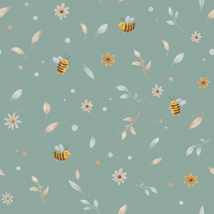 Tissu Imprimé Petites Fleurs et Abeilles Vert, 7 tissus au choix