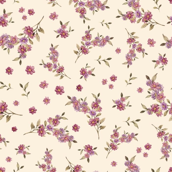 Tissu Imprimé Petites Fleurs Magenta Beige, 7 tissus au choix