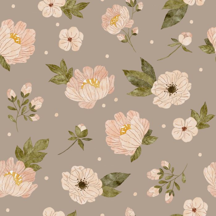 Tissu Imprimé Pivoines Taupe, 10 tissus au choix