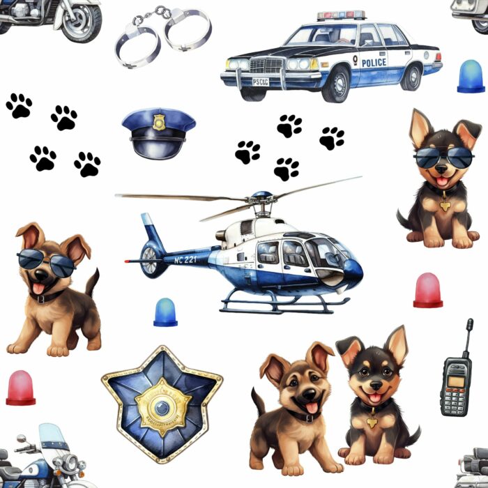 Tissu Exclusif Police Chiens Blanc, 7 tissus au choix