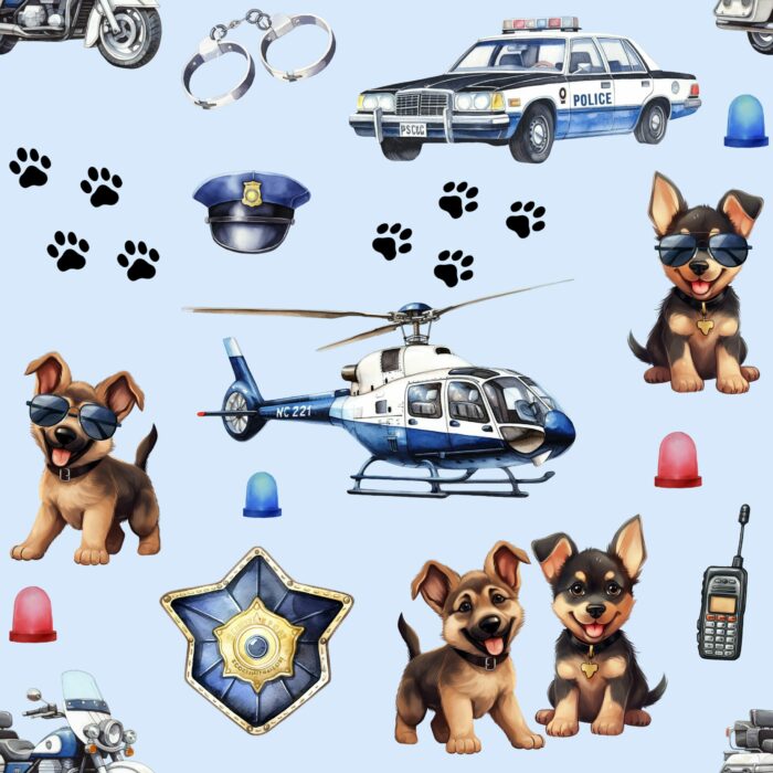Tissu Exclusif Police Chiens Bleu, 7 tissus au choix