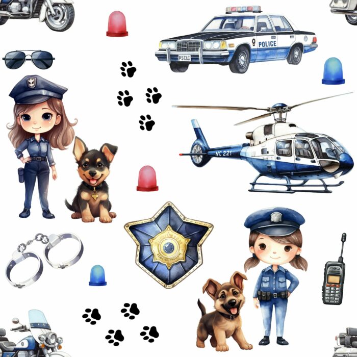 Tissu Exclusif Police Fille Blanc, 7 tissus au choix