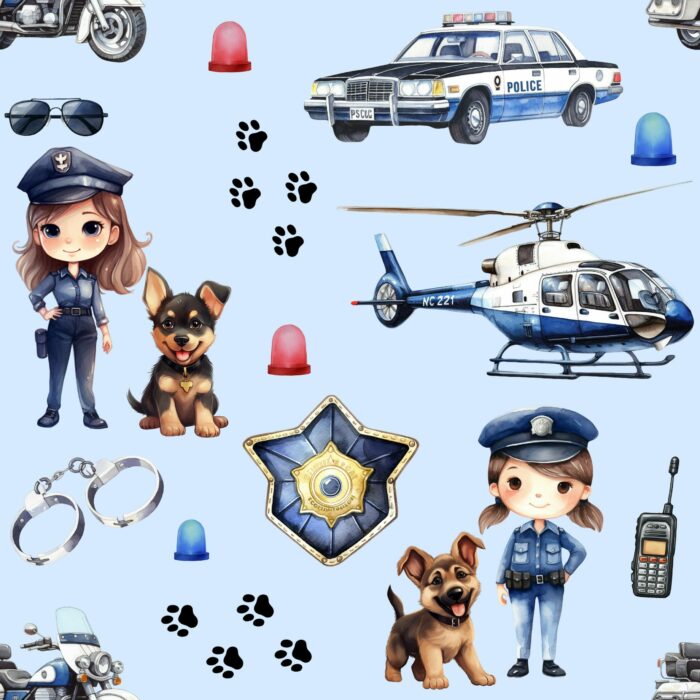 Tissu Exclusif Police Fille Bleu, 7 tissus au choix