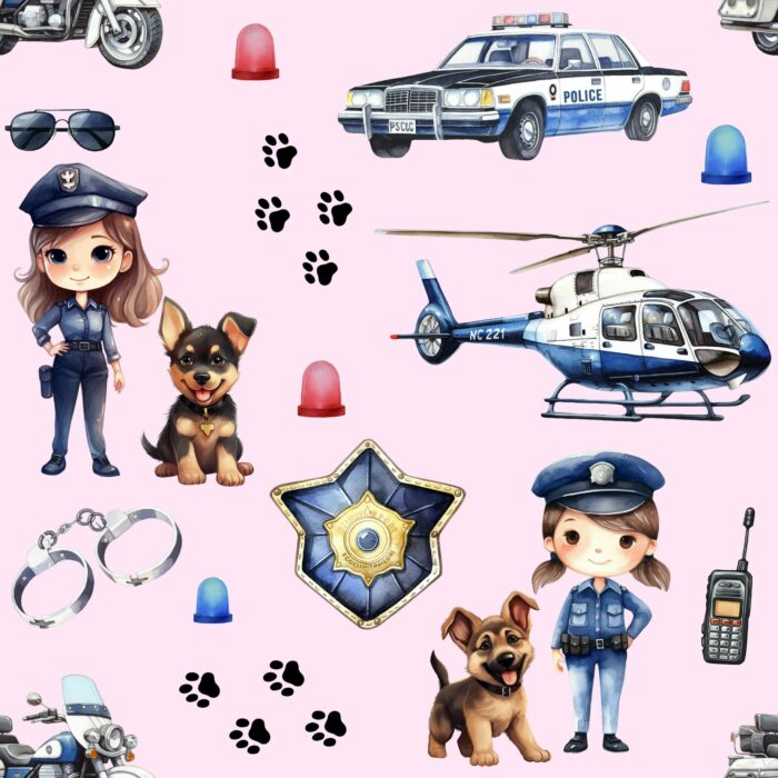 Tissu Exclusif Police Fille Rose, 7 tissus au choix