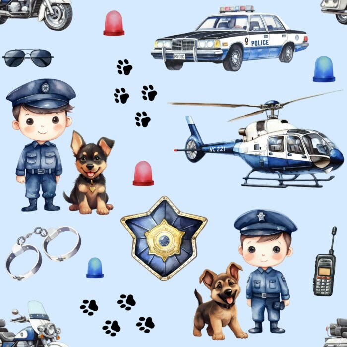 Tissu Exclusif Police Garçon Bleu, 7 tissus au choix