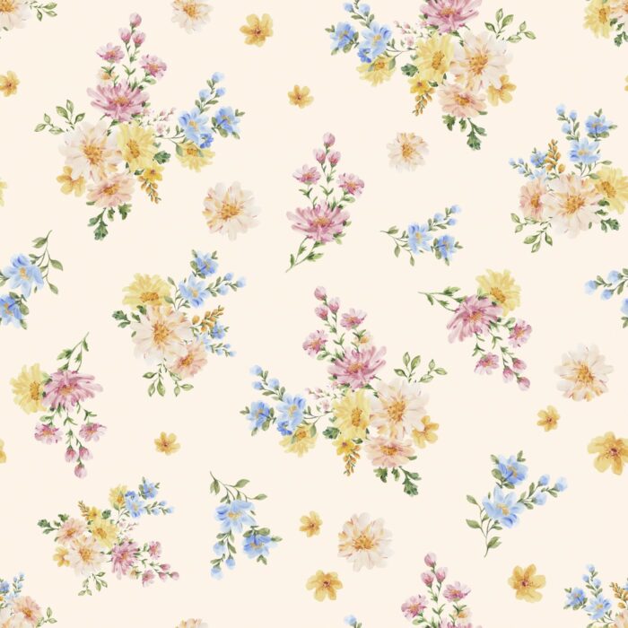 Tissu Imprimé Printemps Fleuri Crème, 7 tissus au choix
