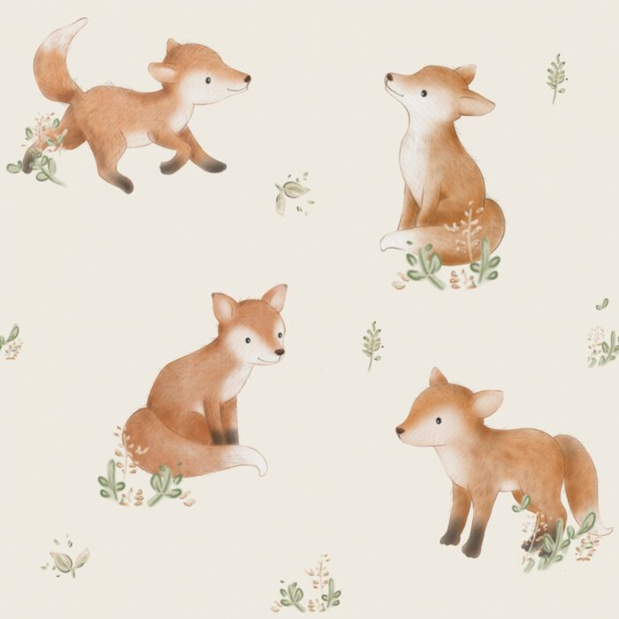 Tissu Imprimé Renard Mignon Beige, 7 tissus au choix