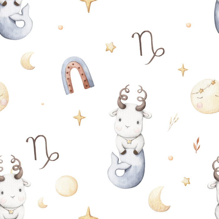 Tissu Imprimé Signe Astro Capricorne Mignon, 7 tissus au choix
