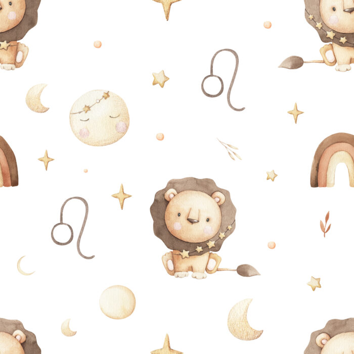Tissu Imprimé Signe Astro Lion Mignon, 7 tissus au choix