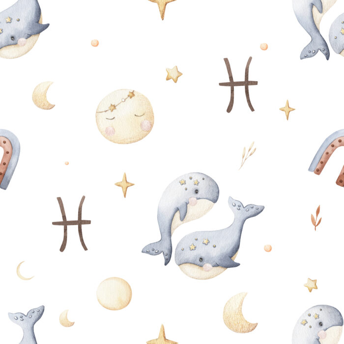Tissu Imprimé Signe Astro Poissons Adorables, 7 tissus au choix