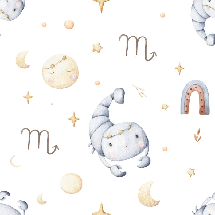 Tissu Imprimé Signe Astro Scorpion Mignon, 7 tissus au choix