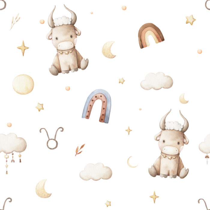 Tissu Imprimé Signe Astro Taureau Mignon, 7 tissus au choix