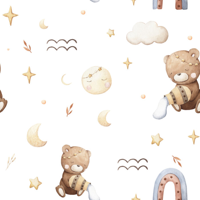 Tissu Imprimé Signe Astro Verseau Ourson, 7 tissus au choix
