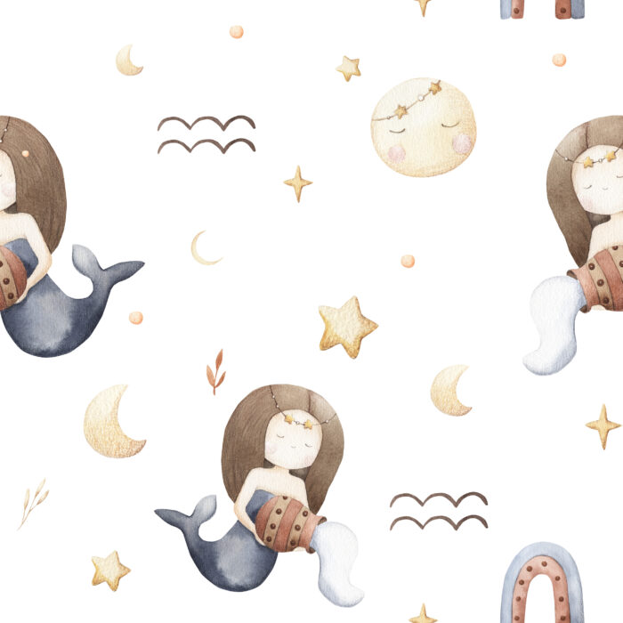 Tissu Imprimé Signe Astro Verseau Sirène, 7 tissus au choix