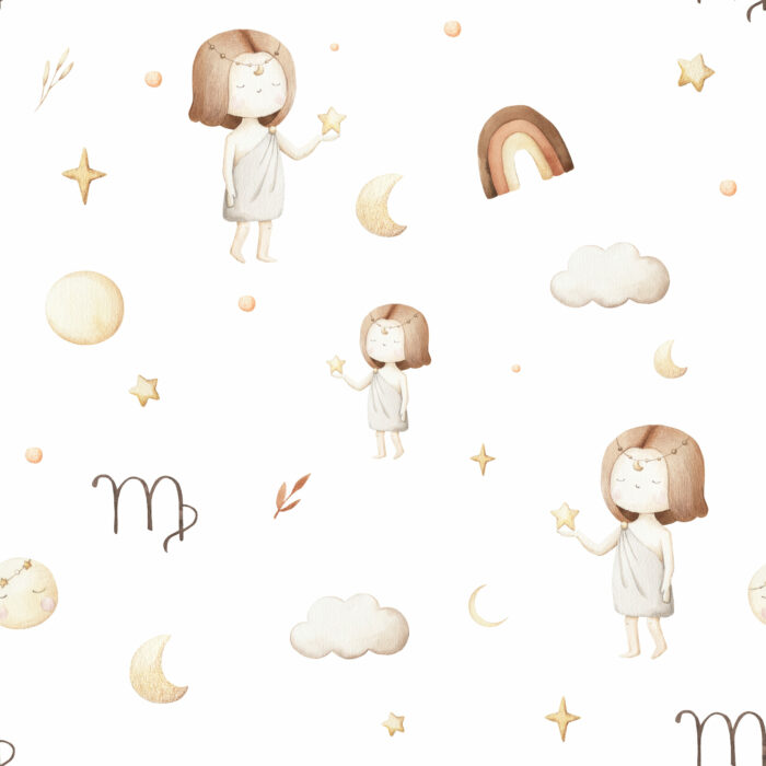 Tissu Imprimé Signe Astro Vierge Beige, 7 tissus au choix