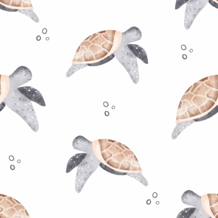 Tissu Imprimé Tortue Marin Adorable Blanc, 7 tissus au choix