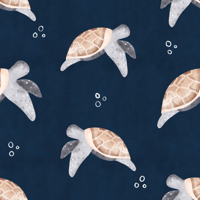 Tissu Imprimé Tortue Marin Adorable Bleu, 7 tissus au choix