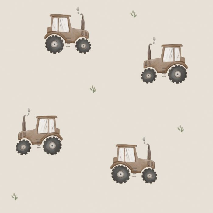 Tissu Imprimé Tracteur Beige, 10 tissus au choix