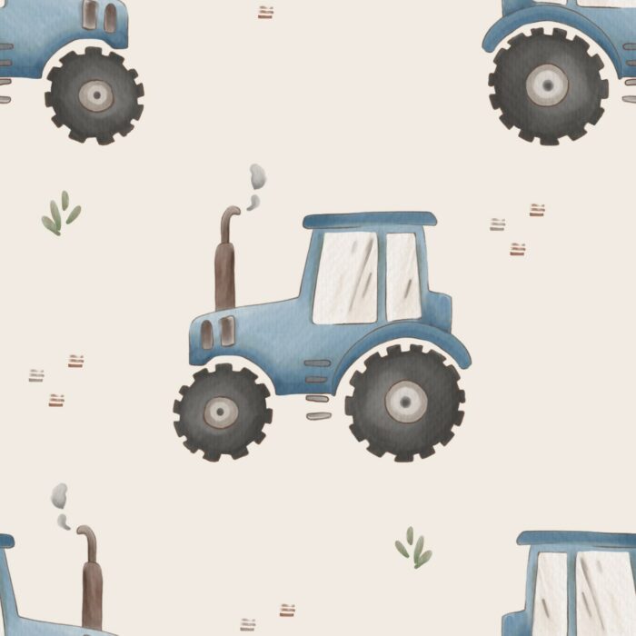 Tissu Imprimé Tracteur Bleu, 7 tissus au choix