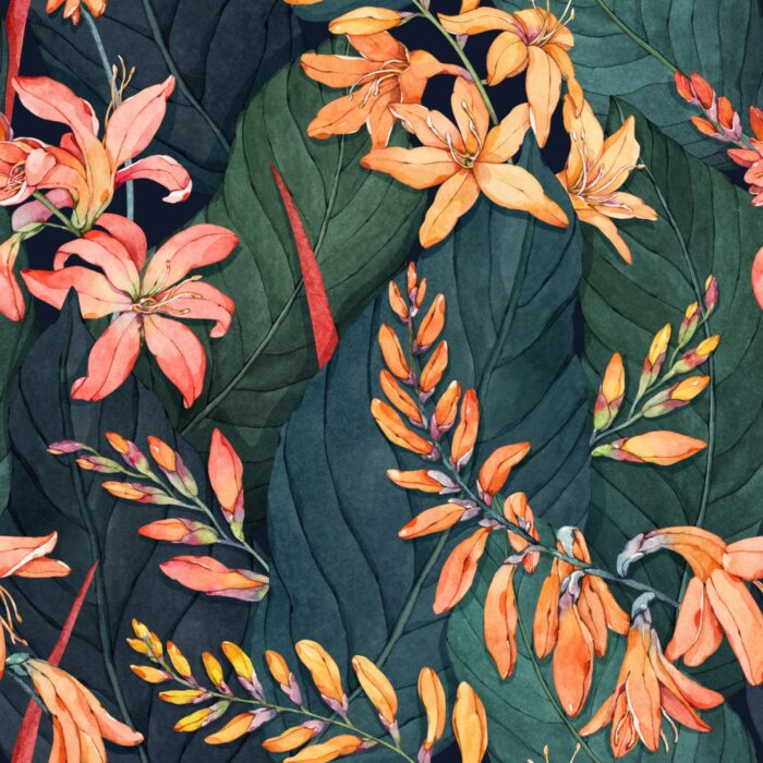 Tissu Imprimé Tropical Fleurs Oranges, 7 tissus au choix